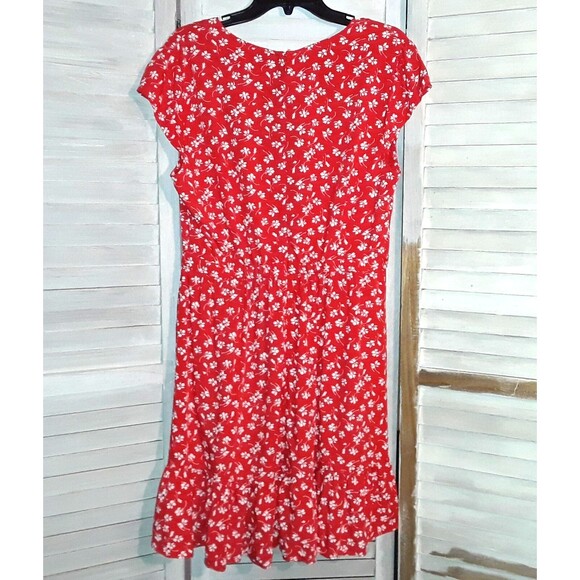 J. Crew Mercantile Mini Dress Size 12 Red Floral Faux-Wrap Cap Sleeves Ruffle - Picture 2 of 10